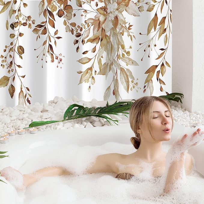 Gibelle Extra Long Shower Curtain 72 x 84, Watercolor Plant Eucalyptus Leaves - Image 2