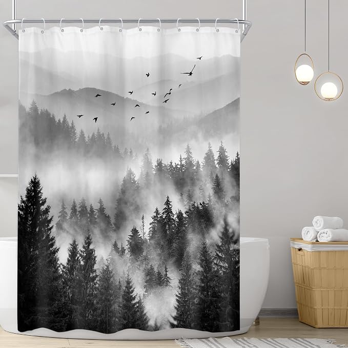 Riyidecor Black and White Shower Curtain 48Wx72H Inch, Stall Narrow Rv Small - Image 2