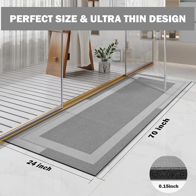 Extra Long Non Slip Bathroom Runner Bath Mat, Rubber Backing Ultra Thin Bath - Image 2