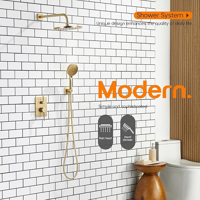 Bathroom Shower Trim Kit with 10'' High Pressure Rain Shower Head, 3-Function - Image 3