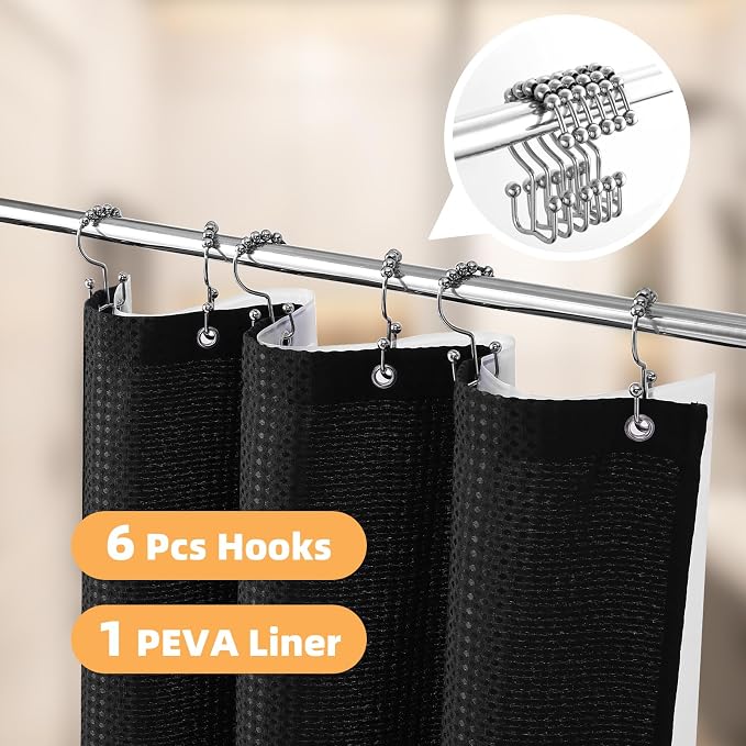 LaCyan 3 in 1 Waterproof Waffle Weave Shower Curtain and Clear Liner Set - Image 2