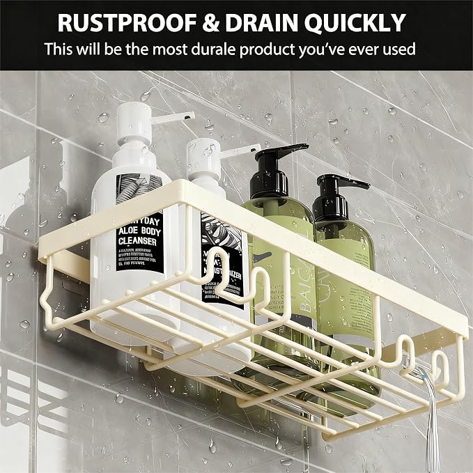 Moforoco Shower Caddy Shelf Organizer Rack, Self Adhesive Black Bathroom - Image 4