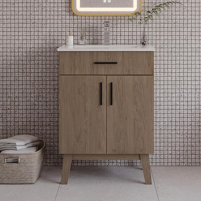 24" Bathroom Vanity with Sink, Vanity Combo with Two Soft Close Cabinet Doors by Chyanmoo