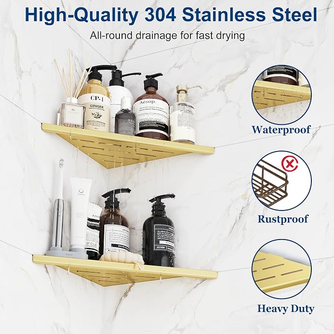Corner Shower Shelves, 10” Recessed Tile Shower Shelf, 304 Stainless Steel - Image 7