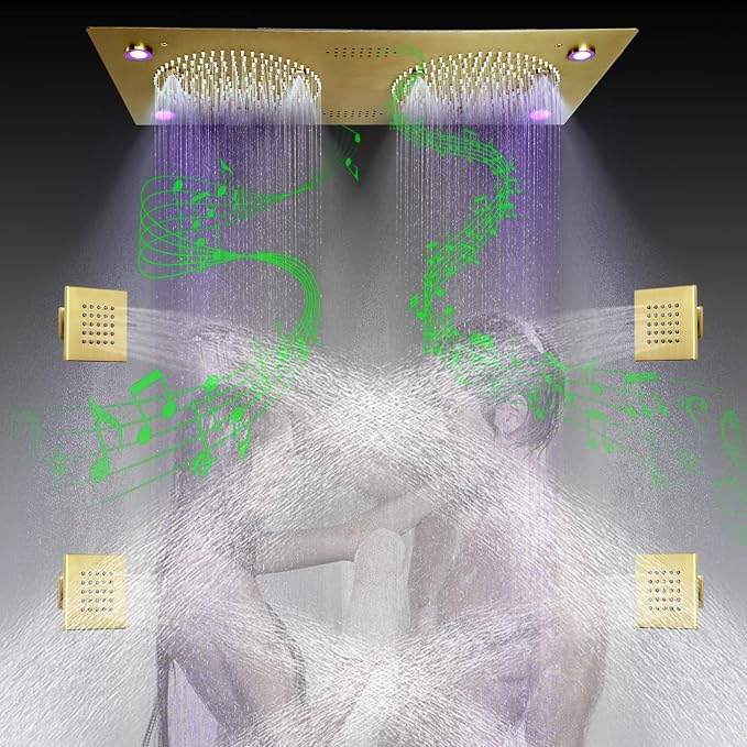 Brushed Gold Thermostatic Rain LED Shower System - Image 3