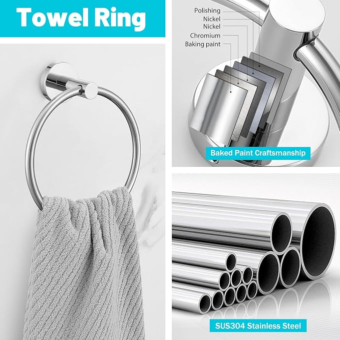 Chrome Bathroom Hardware Set, 4 Pieces Towel Bar Towel Holder Set Includes - Image 4