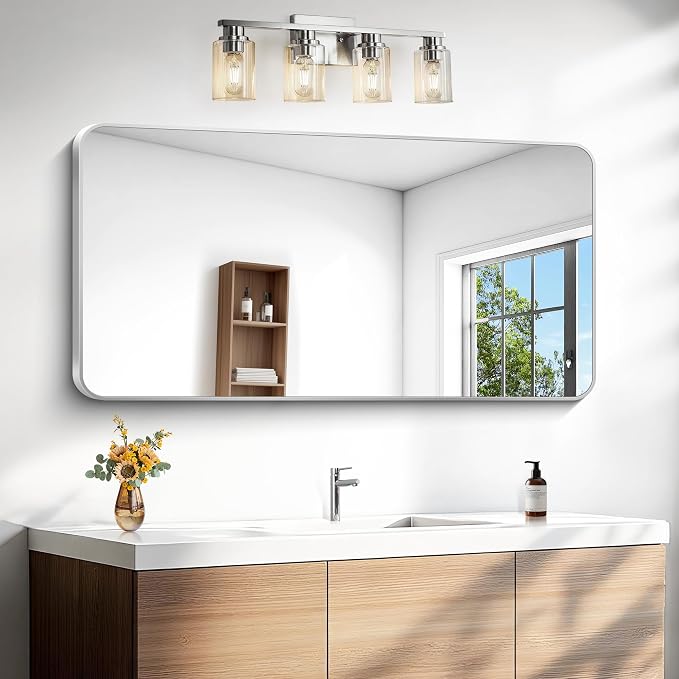 BONEWEI Silver Bathroom Mirror, 24x48 inch Wall Mirror by BONEWEI
