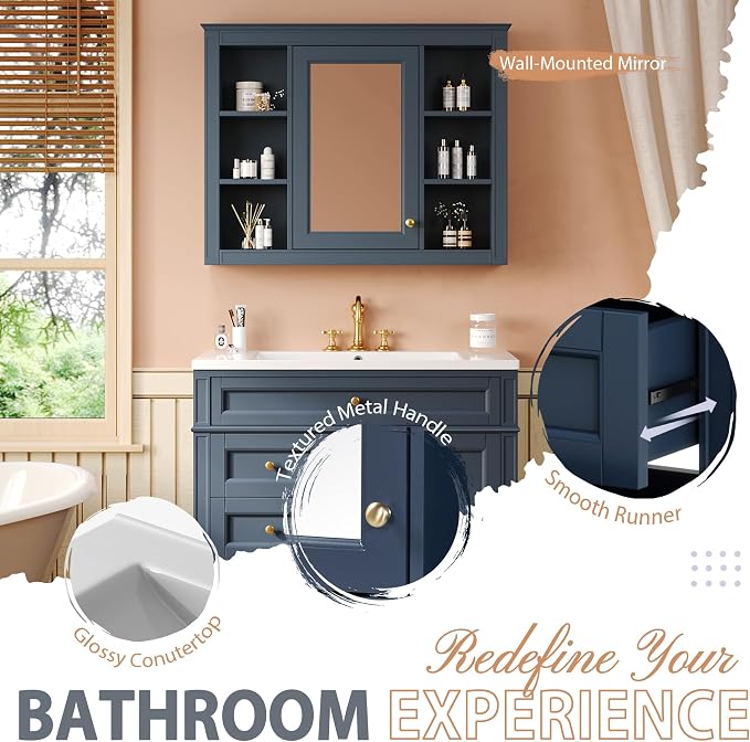 36" Bathroom Vanity with Matching Medicine Cabinet, Modern Sink Storage Cabinet - Image 5