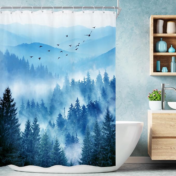 Riyidecor Navy Blue Shower Curtain 48Wx72H Inch, Stall Narrow Rv Small Nature by Riyidecor