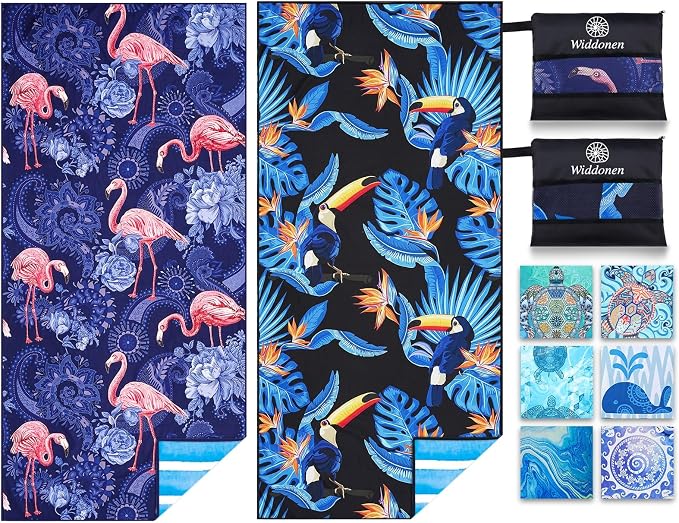 2 Pack Microfiber Lightweight Beach Towel Sand Free Quick Dry Absorbent Thin by WIDDONEN