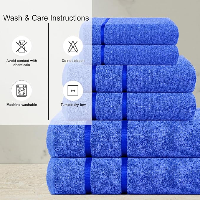 CASA COPENHAGEN Eternal 6 Pieces Towel Set- Electric Blue, 500 GSM 2 Bath Towel - Image 4