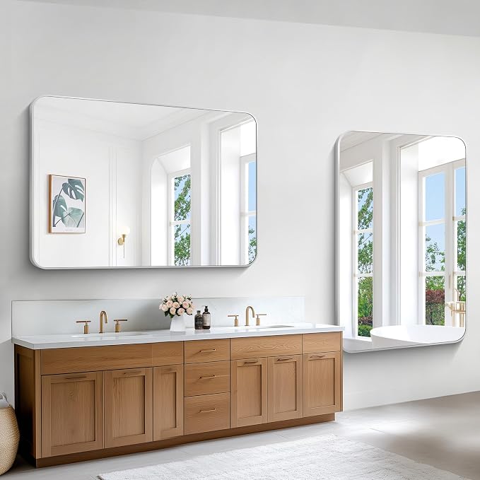 BONEWEI Silver Bathroom Mirror, 55x36 inch Wall Mirror - Image 3