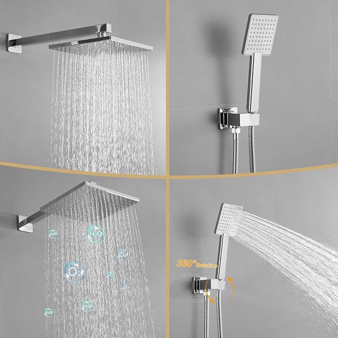 BWE Chrome Shower Faucet Set, Rainfall Shower Head - Image 4