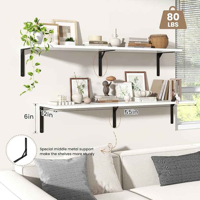 Fun Memories Floating Shelves for Wall, 12 Inch Deep Floating Shelves Set of 2 - Image 4