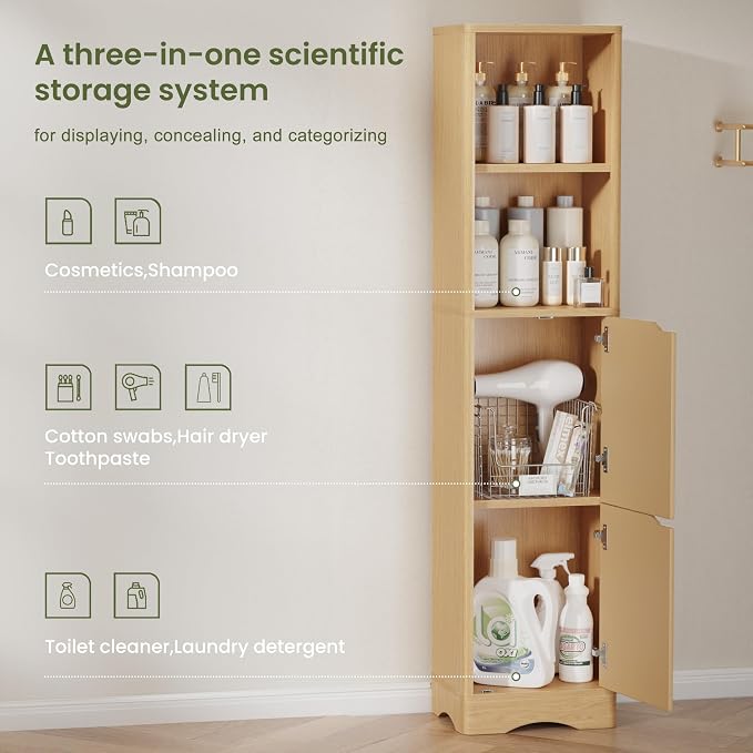 67" Tall Bathroom Organizer and Storage, Narrow Storage Cabinet - Image 5