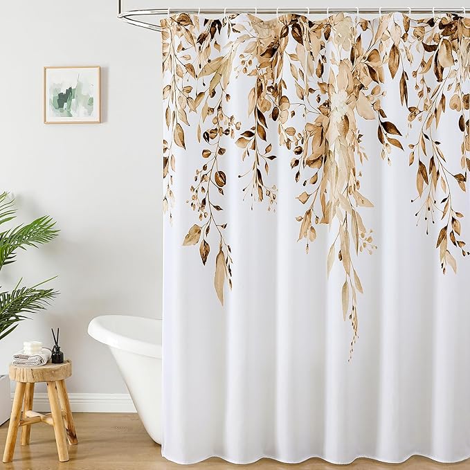 Colorful Star Brown Eucalyptus Waterproof Shower Curtain Set by Colorful+Star