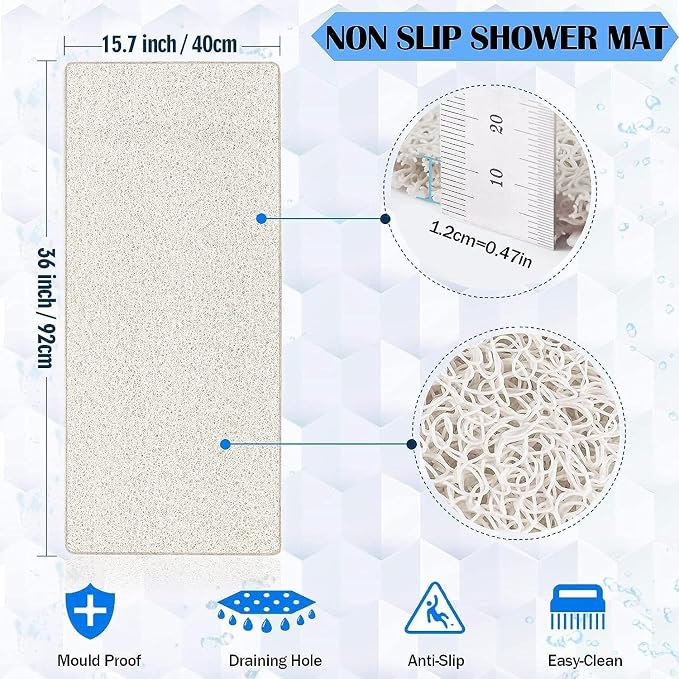 godehone Shower Mats Non Slip Without Suction Cups, PVC Loofah Bathroom Mats - Image 2