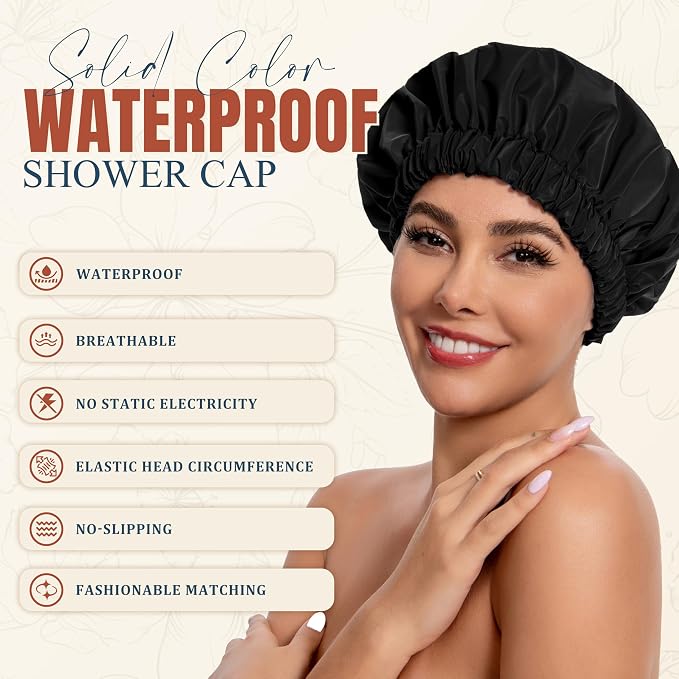 Reusable Shower Cap for Women, Stylish Large Waterproof Shower Bonnet Washable - Image 2
