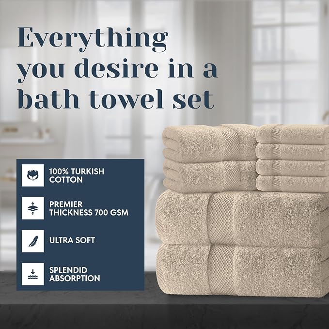 White Classic Luxury Bath Towel Set of 8 Pieces - Image 2