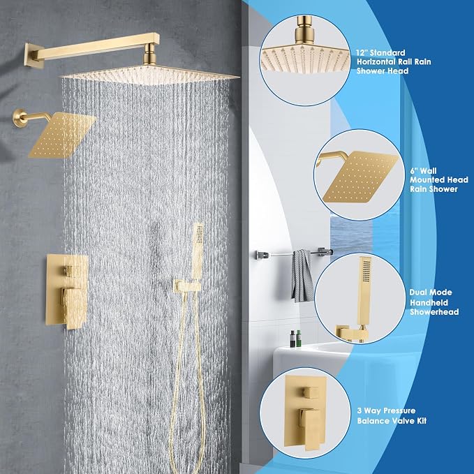 12" Shower Faucet Set Rain Shower System - Image 3