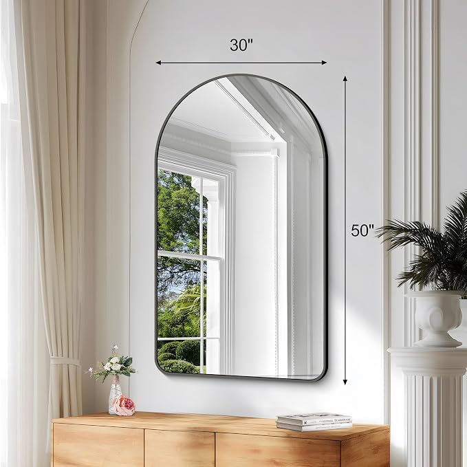 GLASHOM Arched Bathroom Mirror, Wall Mounted Mirror, Vanity Wall Mirror Metal - Image 2