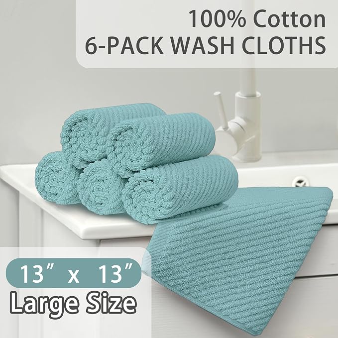 Wash Cloths for Your Face, 6 Pack Large 13"x13" - Image 3