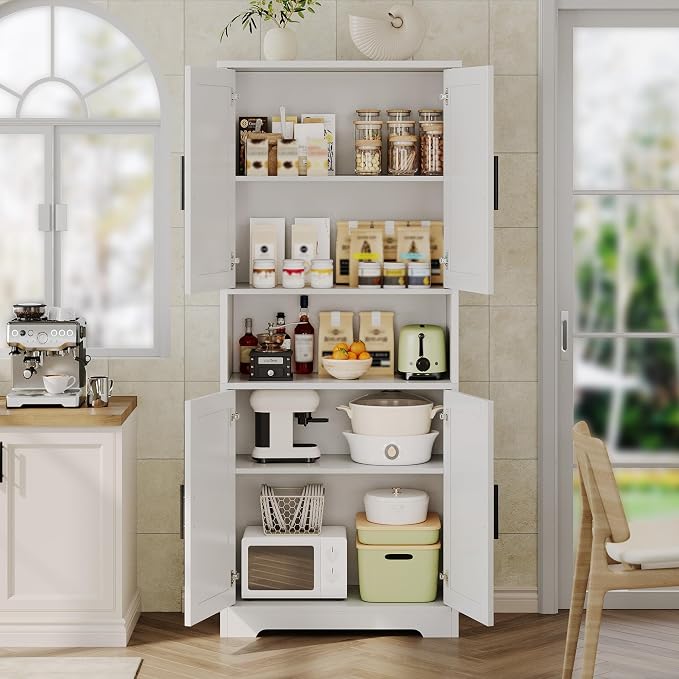 IDEALHOUSE White Pantry Cabinet, Freestanding Cupboard, Tall Storage Cabinet - Image 4