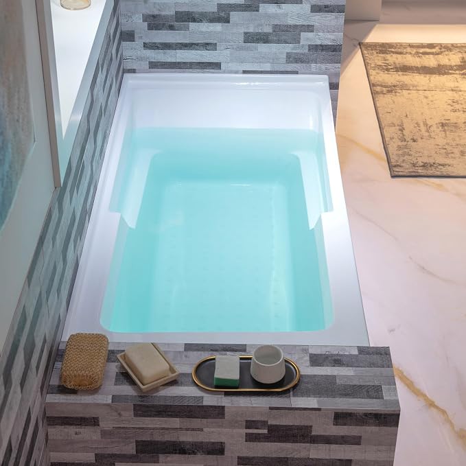 WOODBRIDGE 54" Acrylic Rectangular Alcove Soaking Bathtub in White - Image 8