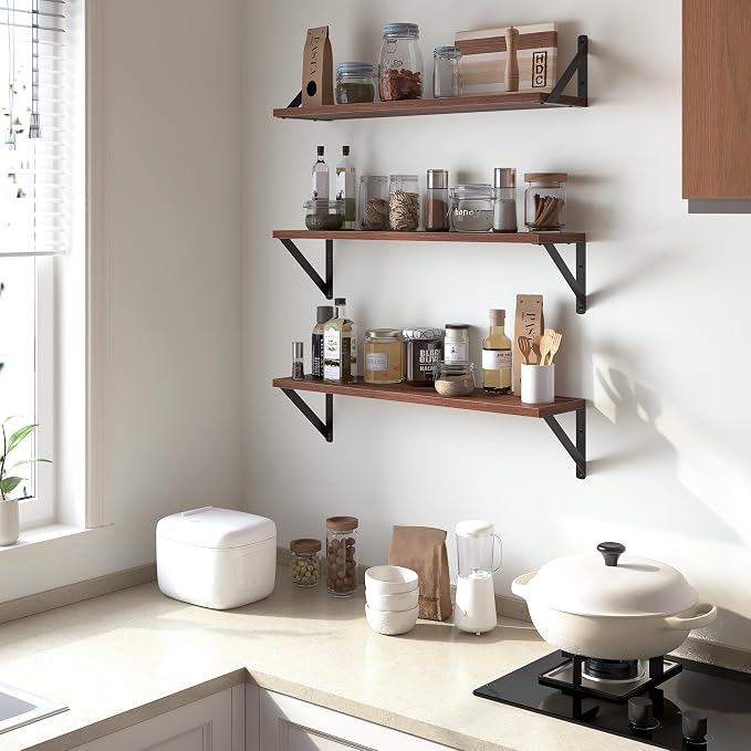 Heimlove Floating Shelves for Wall, 24 Inch Long Wood Floating Shelves Set of 3 - Image 4
