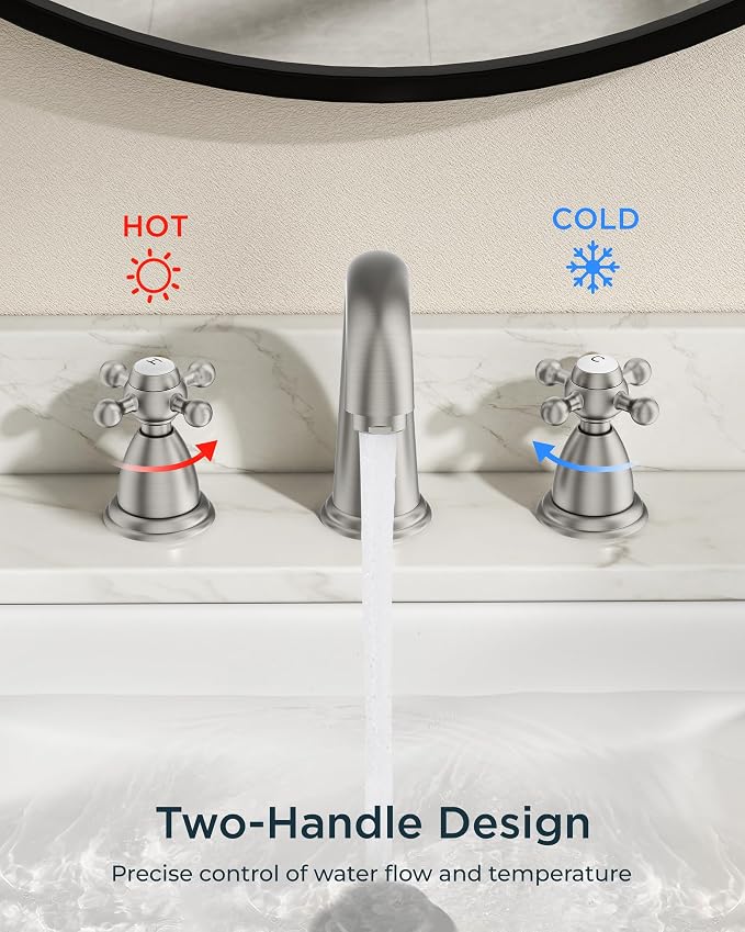 FORIOUS Faucet for Bathroom Sink 3 Hole, Brushed Nickel Bathroom Faucet - Image 5
