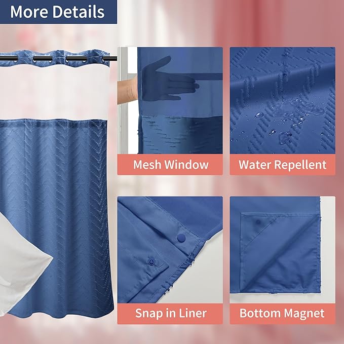 Hookless Shower Curtain with Snap in Liner 71" x 74" Double-Layer Waterproof - Image 3