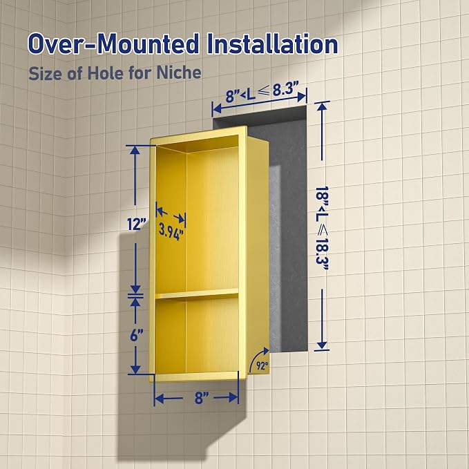 Stainless Steel Shower Niche 18"×8" Gold Double Shelf No Tiled Needed Niche - Image 3