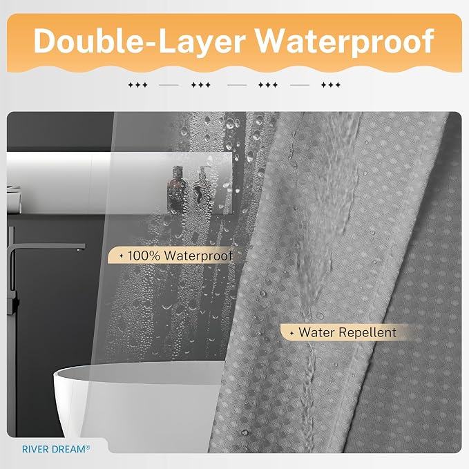 River Dream 3 in 1 Shower Curtain Set, Waffle Fabric Shower Curtain and - Image 3