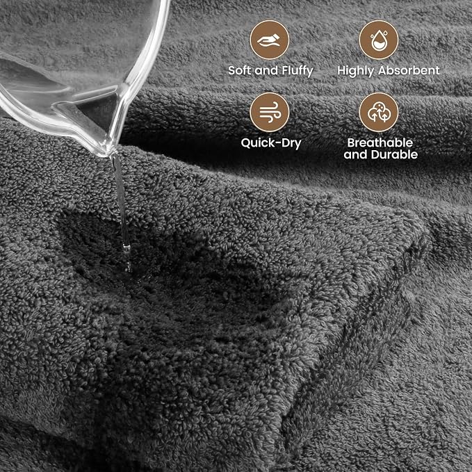 SEMAXE Grey Bath Towel, 100% Cotton Towel - Image 3