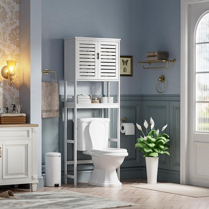 SMIBUY Bathroom Over The Toilet Storage Cabinet, 2 Door Bamboo Cabinet Organizer - Image 8