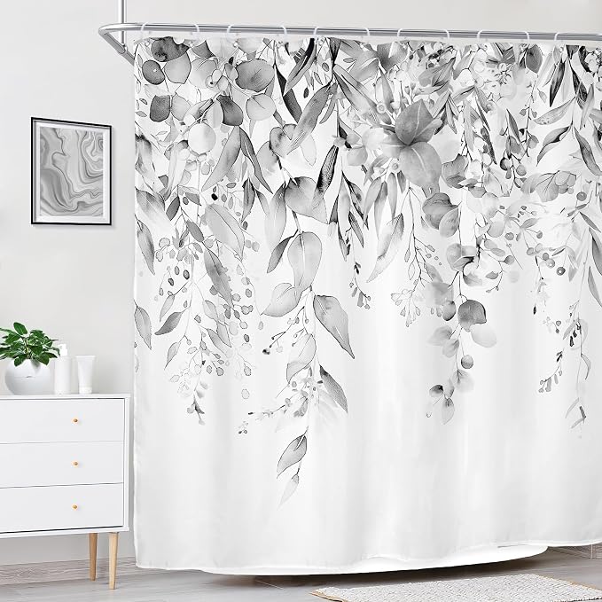 Riyidecor Grey Eucalyptus Leaves Shower Curtain - Image 3