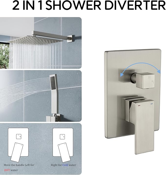 WELLFOR 12-In Wall Mounted Rain Shower Faucet - Image 6