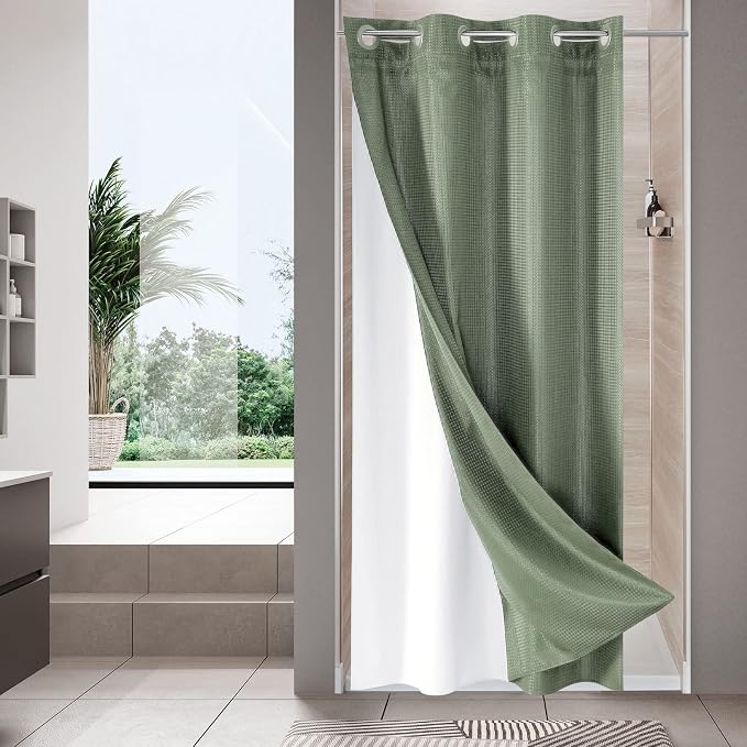 MitoVilla No Hooks Needed Small Stall Shower Curtain Liner Set 36 x 74 by MitoVilla