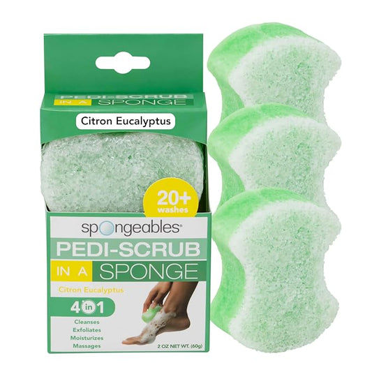 Spongeables Pedi Scrub Foot Exfoliating 20+ Wash Sponge, Citron Eucalyptus by Spongeables
