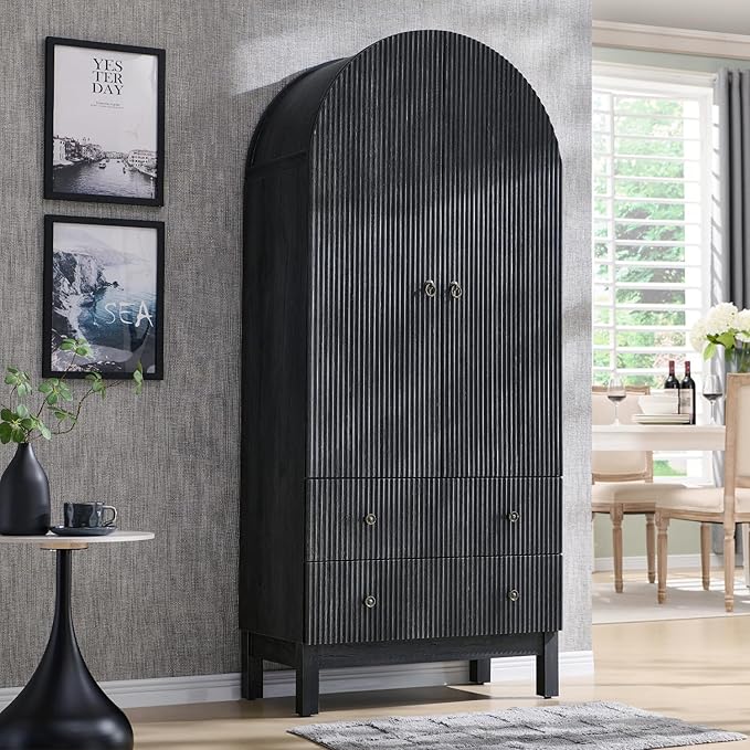 71" Tall Arched Pantry Cabinet, Fluted Kitchen Storage Cabinet by IFGETEnrichYourLivingSpace