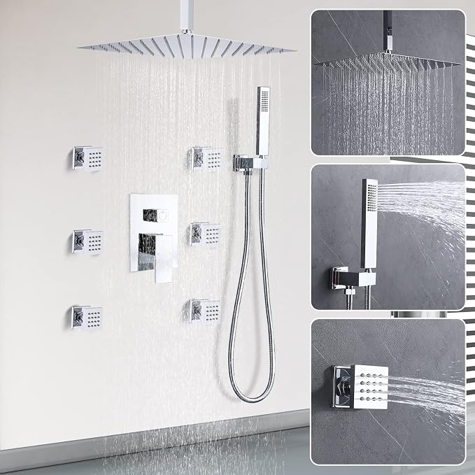 Enga Shower Body Jet System 12 Inch Ceiling Mounted Rainfall Shower Head - Image 9