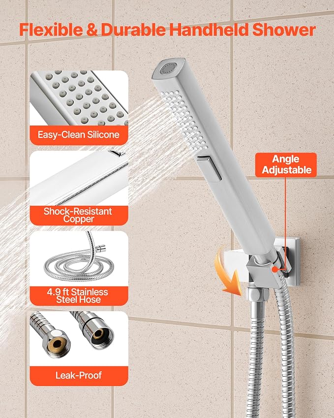 VEVOR Shower Faucet Set, 10 Inch Ceiling Mount Rainfall Shower System - Image 6