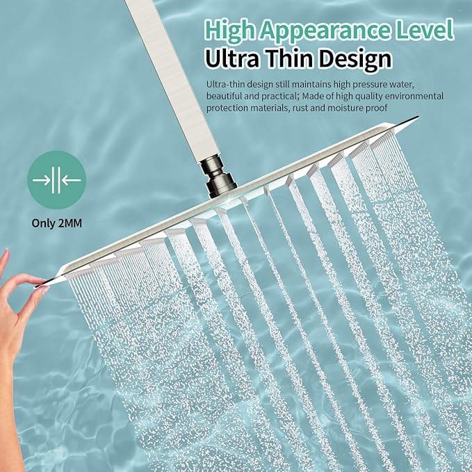 SR SUN RISE 16 Inch Extra Large Rain Shower Head Brushed Nickel 304 Stainless - Image 5