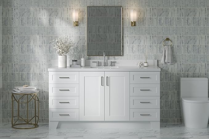 ARIEL Taylor 67" White Bathroom Vanity, 1.5" Edge Pure White Quartz Countertop - Image 2