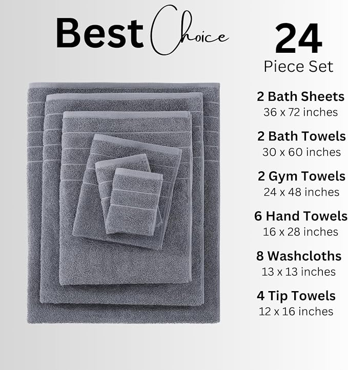 Casa Platino 100% Cotton Bath Towel Set – 24 Pc Set - Image 4