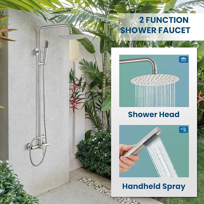 gotonovo Outdoor Shower Fixtures SUS304 Stainless Steel Rain Shower Kit Faucet - Image 3