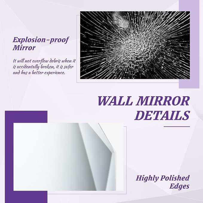 Bathroom Mirror for Wall, Bathroom Vanity Mirror, Beveled Edge Frameless Wall - Image 3