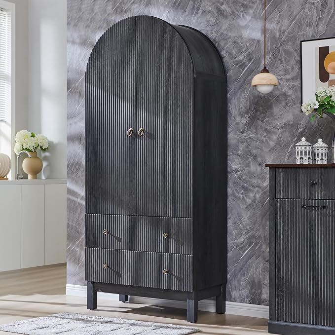 71" Tall Arched Pantry Cabinet, Fluted Kitchen Storage Cabinet - Image 6