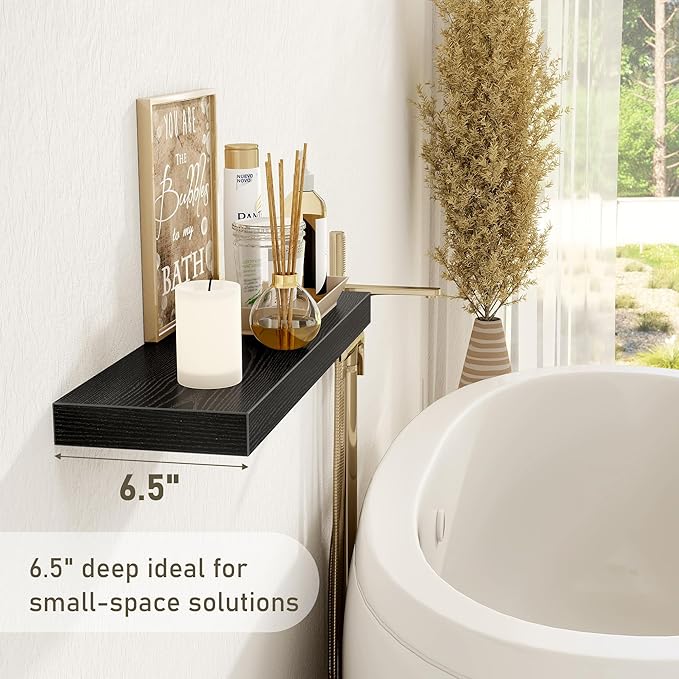 Fun Memories Black Floating Shelves Wall Shelf 24 Inch Long, Rustic Bathroom - Image 4