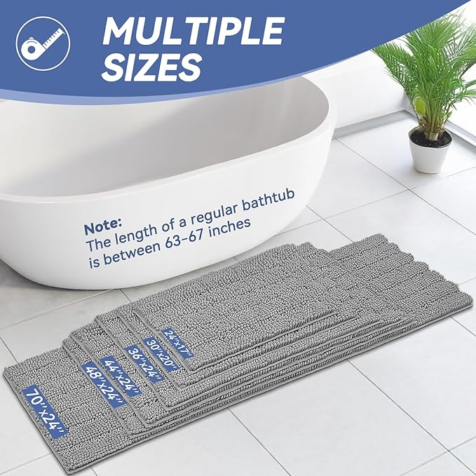 Bcoimo 70"×24" Chenille Bath Mat – Non-Slip - Image 2